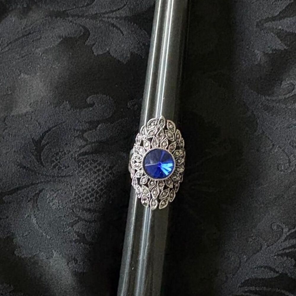 Silver and Blue Gothic Costume Ring